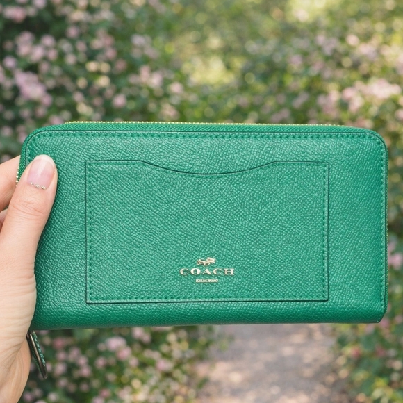 Coach Handbags - Coach Emerald Green Zip-Around Wallet